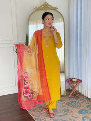 SDK Fashion Embroidered Kurta, Trouser/Pant & Dupatta Set