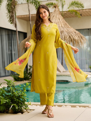 DM MART Embroidered Kurta, Trouser/Pant & Dupatta Set