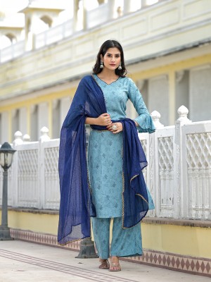 AKS Women Kurta Palazzo Attached Dupatta Set