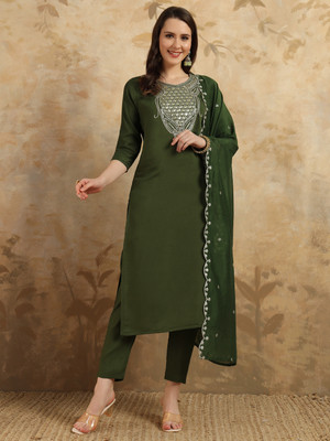 vruksha fashion Embroidered Kurta, Salwar & Dupatta Set