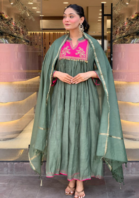 Tasrika Embroidered Anarkali Kurta, Bottom & Dupatta Set