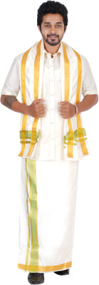 Prakasam Cotton Men Shirt Dhoti Dupatta Set