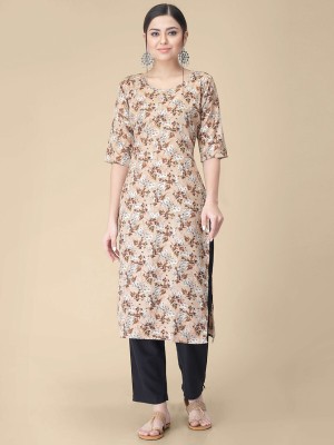 1 Stop Fashion Women Printed Straight Kurta(Beige)