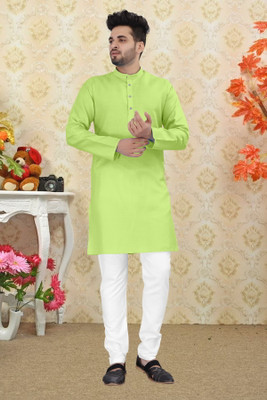 GRATITUDE ROCK Men Solid Straight Kurta(Light Green)