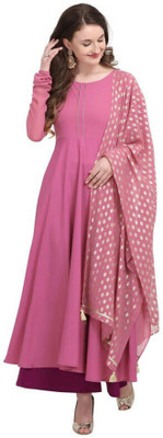 Diamoon Women Solid Anarkali Kurta(Pink)