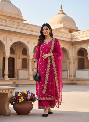 Cartyshop Women Kurta Palazzo Dupatta Set