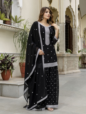 Trendmalls Women Crop Top Palazzo Dupatta Set