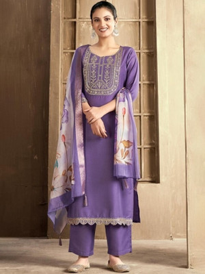 Blue Zircon Embroidered Kurta, Trouser/Pant & Dupatta Set