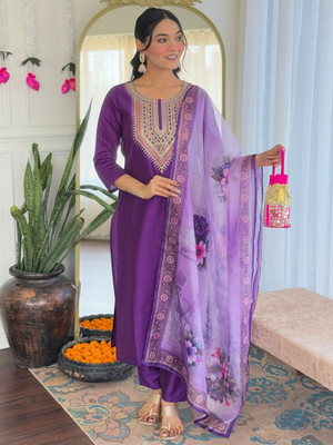 AG SECURE Embroidered Kurta, Trouser/Pant & Dupatta Set