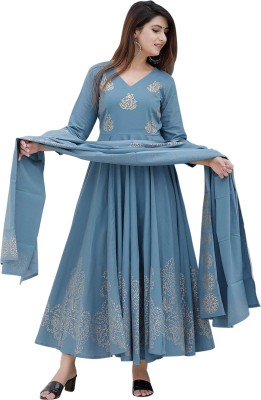 SkyAsia Women Woven Design Anarkali Kurta(Blue)