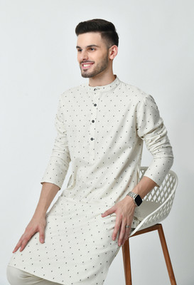 Ambi Men Printed Straight Kurta(White)