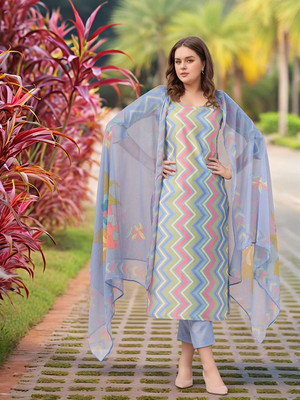 Tasrika Printed Kurta, Trouser/Pant & Dupatta Set