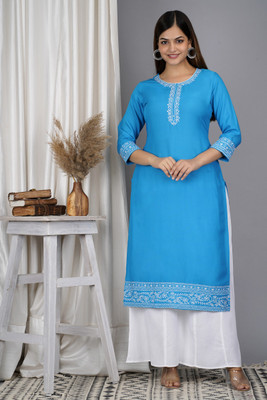 NEW STYLISH Women Embroidered Straight Kurta(Blue)