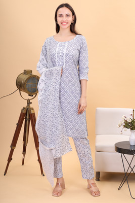 ACE COLLECTION Women Printed A-line Kurta(Blue)