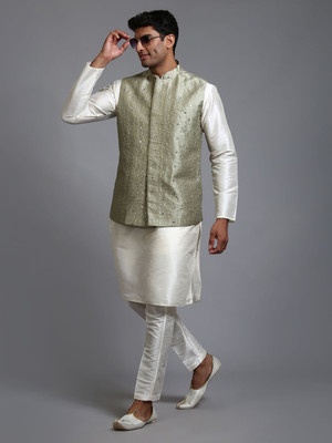 VM Men Kurta Pyjama Ethnic Jacket Set