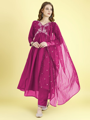 Lovisa Fashion Embroidered Anarkali Kurta, Bottom & Dupatta Set
