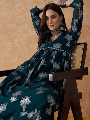 Sangria Embroidered Kurta, Palazzo & Dupatta Set