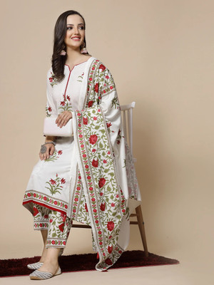 Jaipuri Bunaai Women Kurta Palazzo Dupatta Set