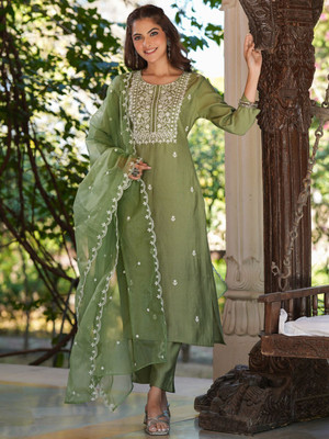 Janasya Women Kurta Pant Dupatta Set