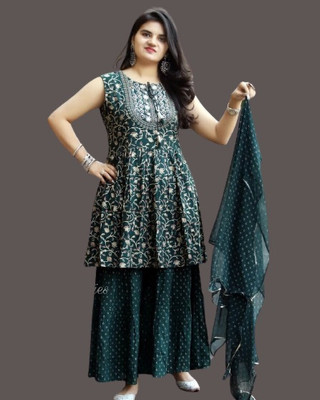 AnviTextile Embroidered Kurta, Sharara & Dupatta Set