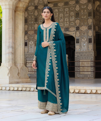 AHIKA Women Kurta Palazzo Dupatta Set