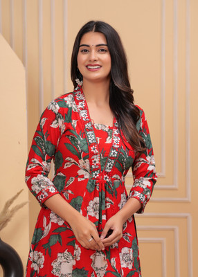 Celtic Fab Women Printed A-line Kurta(Red)