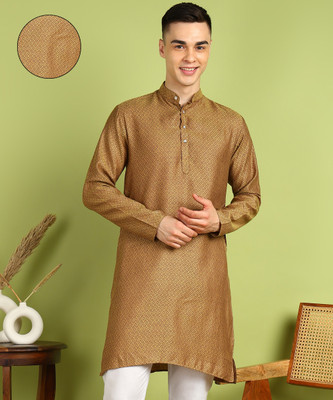 FUBAR Men Self Design Straight Kurta(Brown)