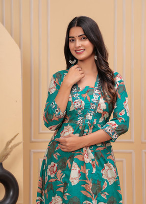 Celtic Fab Women Printed A-line Kurta(Green)