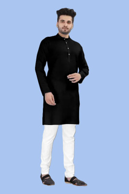 VyomCreation Men Solid Straight Kurta(Black)