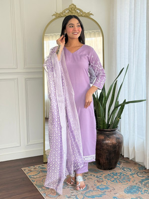 GlimmerGown Embroidered Kurta, Salwar & Dupatta Set