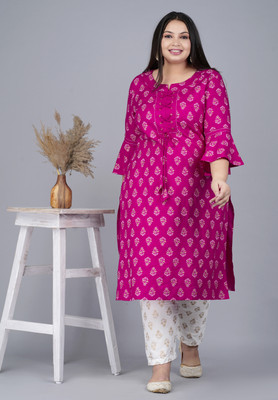 Pearl Ind Women Printed Straight Kurta(Pink)