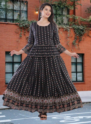 VENUSY Women Ethnic Top Skirt Set