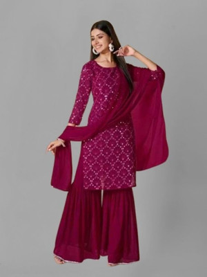 Camerfly Women Kurti Sharara Dupatta Set