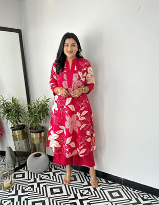 LifesTime Women Floral Print A-line Kurta(Red)