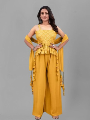 Camerfly Women Crop Top Sharara Dupatta Set