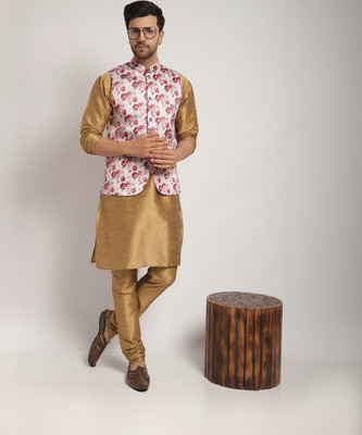 kaifoo Men Kurta Churidar Ethnic Jacket Set
