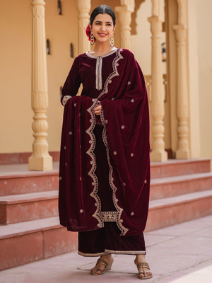 MAN PRIYA TRENDZ Embroidered Kurta, Palazzo & Dupatta Set