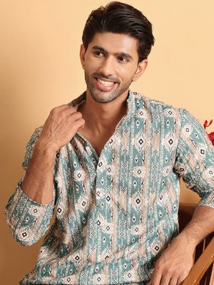 ANOUK Men Printed Straight Kurta(Green)