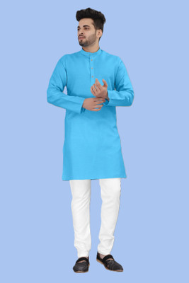 VyomCreation Men Solid Straight Kurta(Light Blue)