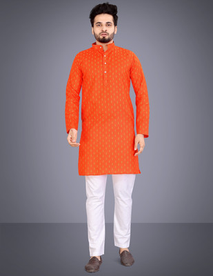 VELLOSTA Men Printed A-line Kurta(Orange)