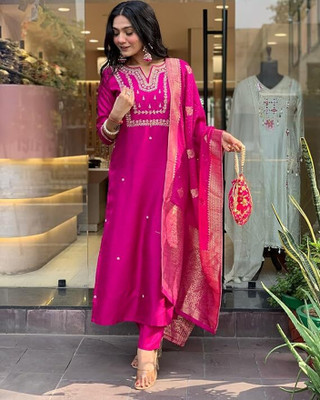 Hiva Trendz Embroidered Kurta, Trouser/Pant & Dupatta Set