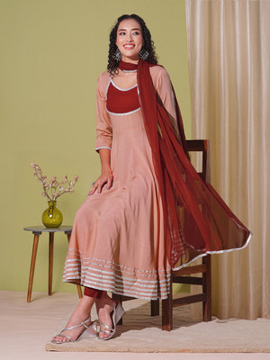 Tasrika Solid Anarkali Kurta, Bottom & Dupatta Set