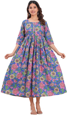 gottam Women Printed A-line Kurta(Light Blue)