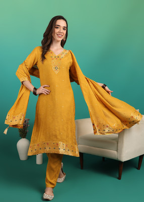 Hiva Trendz Embroidered Kurta, Trouser/Pant & Dupatta Set