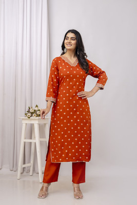 NAVRIKA Women Embroidered Straight Kurta(Orange)