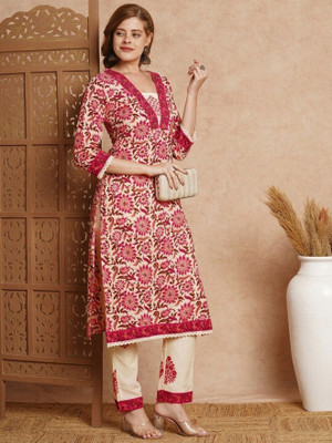Deepyog Women Printed Straight Kurta(Multicolor)