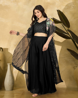 kvsfab Women Crop Top Palazzo Ethnic Jacket Set