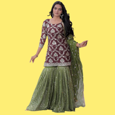 KAPANKU Women Ethnic Top Sharara Dupatta Set
