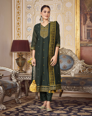 Fourleaf Self Design Kurta, Trouser/Pant & Dupatta Set