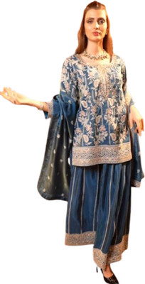 DHRISHUTEXTILE Women Ethnic Top Palazzo Dupatta Set